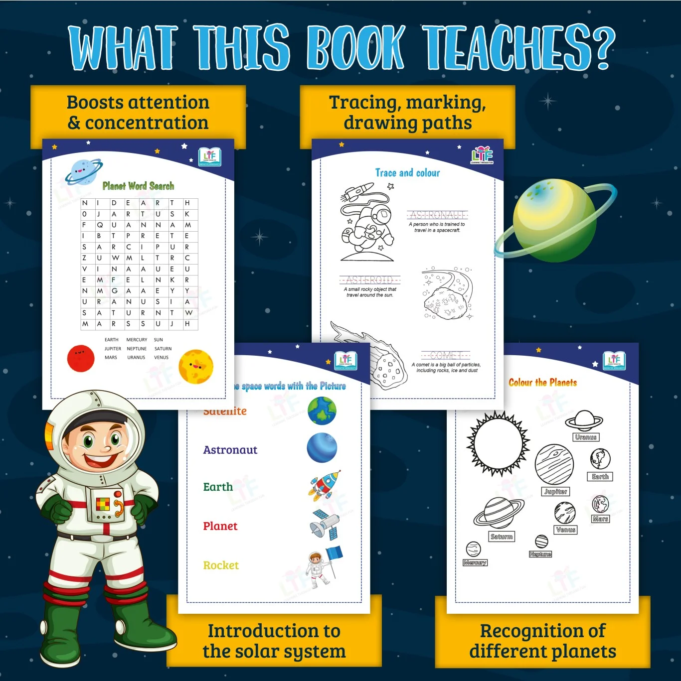 Learning Through Fun: Space & Solar System Activity Book for Kids Ages 4–8 | Puzzles, Skip Counting, Planet Naming & More – Educational Workbook for Early Learning