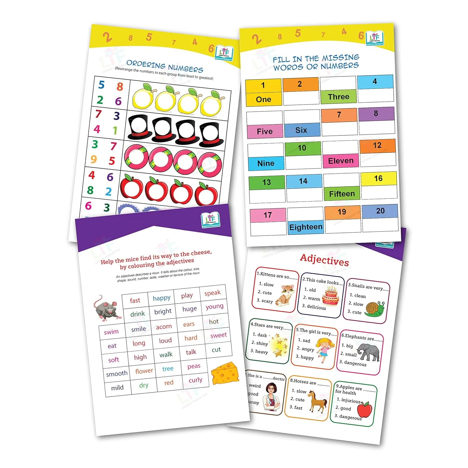 LEARNING THROUGH FUN Early Learning Brain Development Kids Activity Books, Set of 2, English & Maths Subject, Home-schooling, UKG, GRADE 1 & 2. Children 4-7 yrs. Educational Worksheet,Fun & Learn