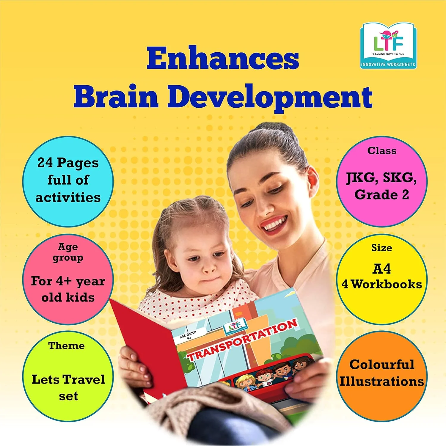 Learning Through Fun Lets Travel Set, 4 Brain Development Activity Book ,UKG,Ideal For 4-8 Years