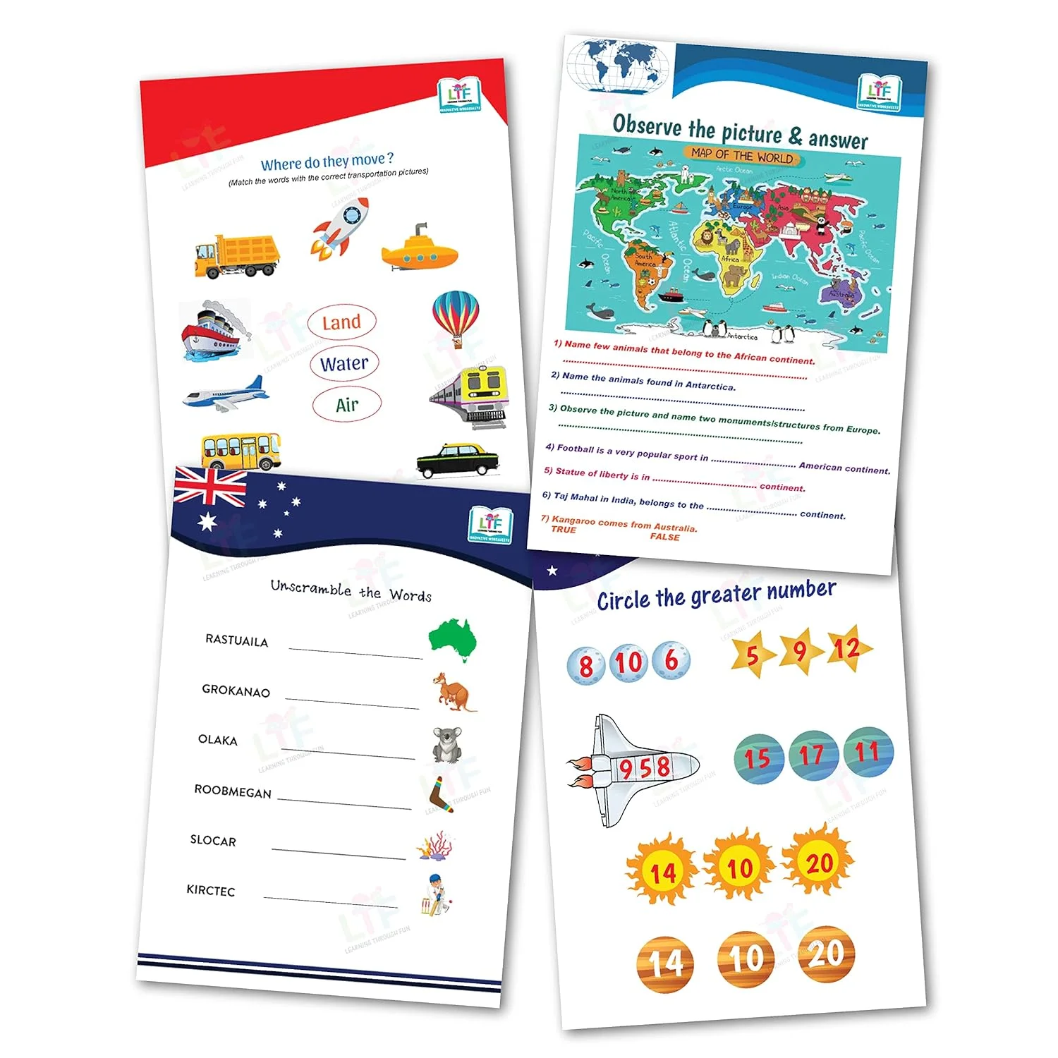 Learning Through Fun Lets Travel Set, 4 Brain Development Activity Book ,UKG,Ideal For 4-8 Years