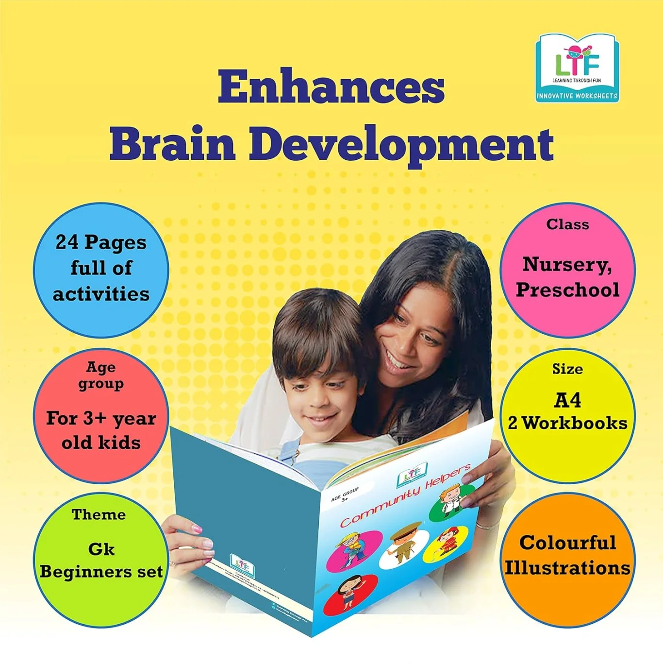 Learning Through Fun Kids Activity Books Set of 2 | Early Learning Brain Development Workbooks | General Knowledge & EVS Educational Worksheets for Preschool, Nursery, JKG, SKG Ages 3-4 Years