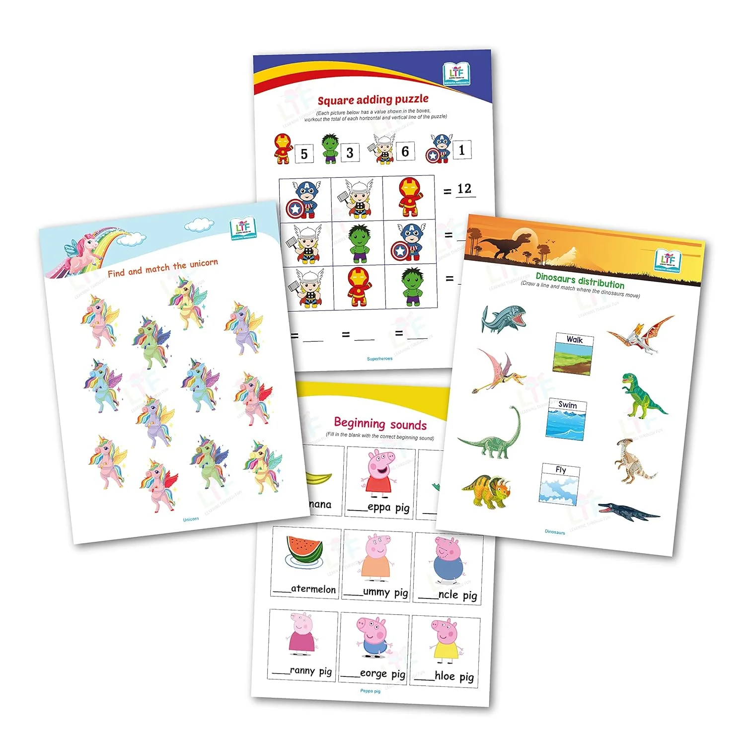 LEARNING THROUGH FUN - Childrens favourite Fun with Characters set. Worksheet based activity books for 4-7 yrs | LKG, UKG & GRADE 1