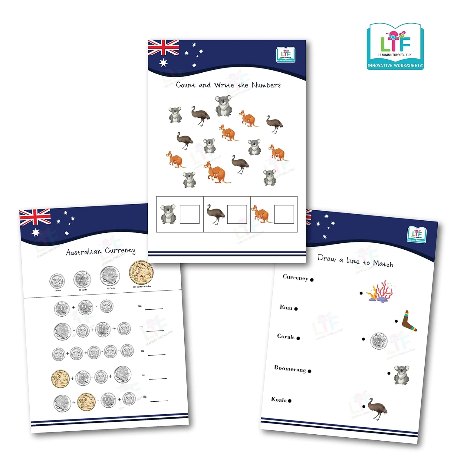 Learning Through Fun: Book About Australia 2|with Currency, Vowels, Maze, Counts and write| For Early Learning, Brain Development Kids Activity Book, Homeschooling. 6-8 Years, UKG- Grade 1 & 2
