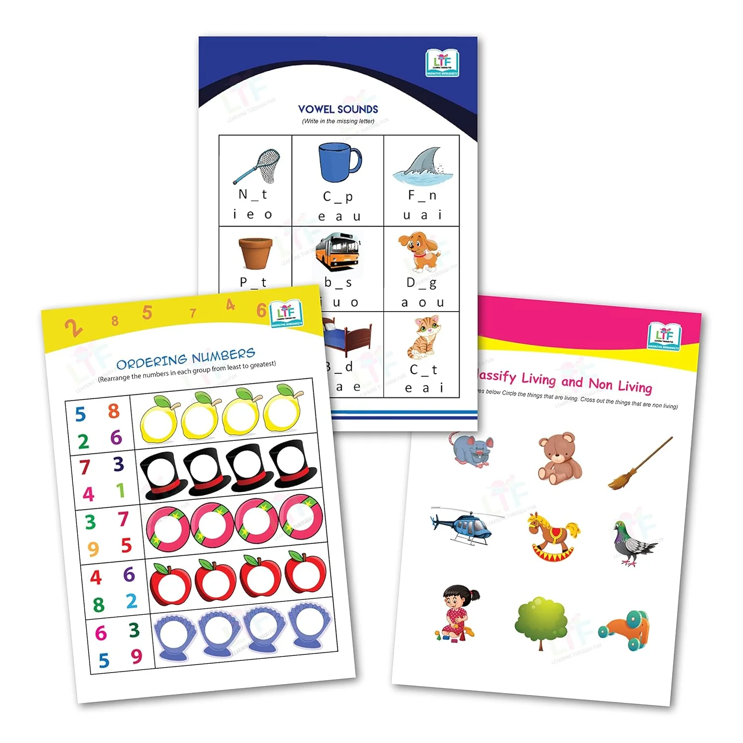 Learning Through Fun: (set of 3) Maths Seniors, Phonetics,General awareness Activity Book | English, EVS And Maths , Brain Development Educational Worksheets, Homeschooling, Ideal For 5-8 Yr